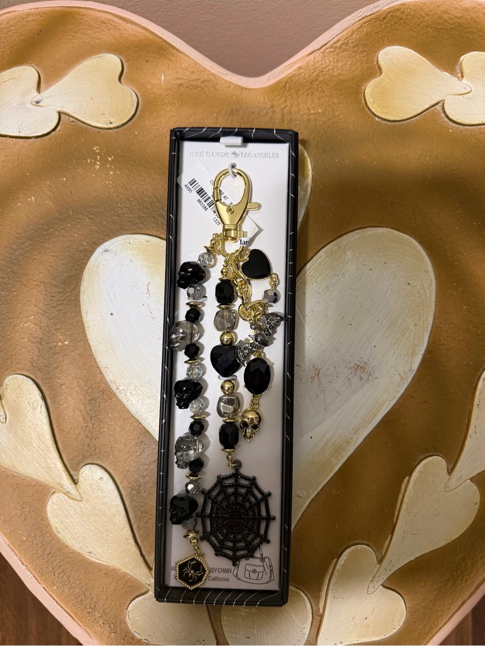 Eye Candy Los Angeles Halloween Beaded Bag Charm with Spiderweb, Skulls & Bat